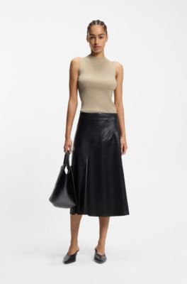 Ribbed-knit top with mock neckline, Light Beige