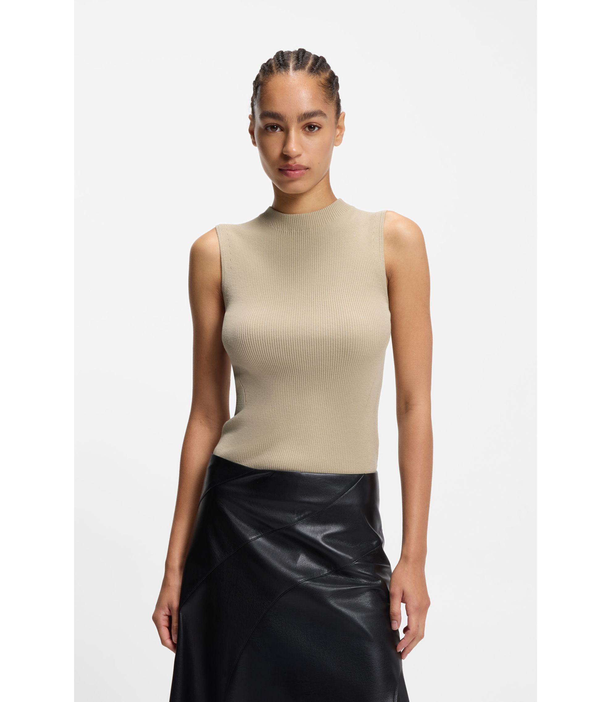 Rippstrick-Top mit Stehkragen