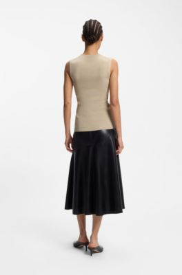 Ribbed-knit top with mock neckline, Light Beige