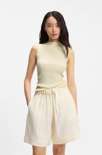 Ribbed-knit top with mock neckline, Light Beige