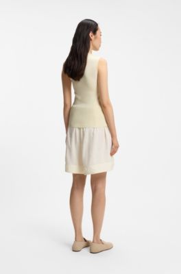 Ribbed-knit top with mock neckline, Light Yellow
