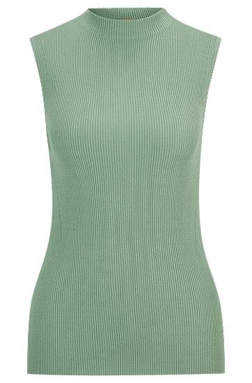 Hugo Boss Sleeveless Mock-neck Top With Ribbed Structure In Green
