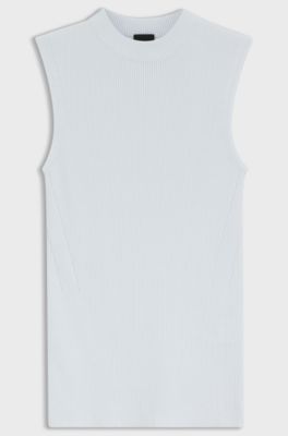 Ribbed-knit top with mock neckline, Light Blue