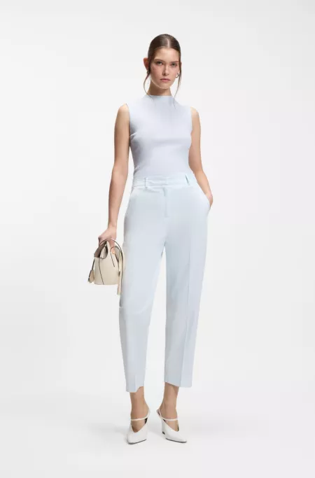 Ribbed-knit top with mock neckline