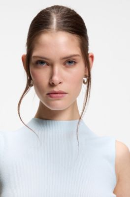 Ribbed-knit top with mock neckline, Light Blue