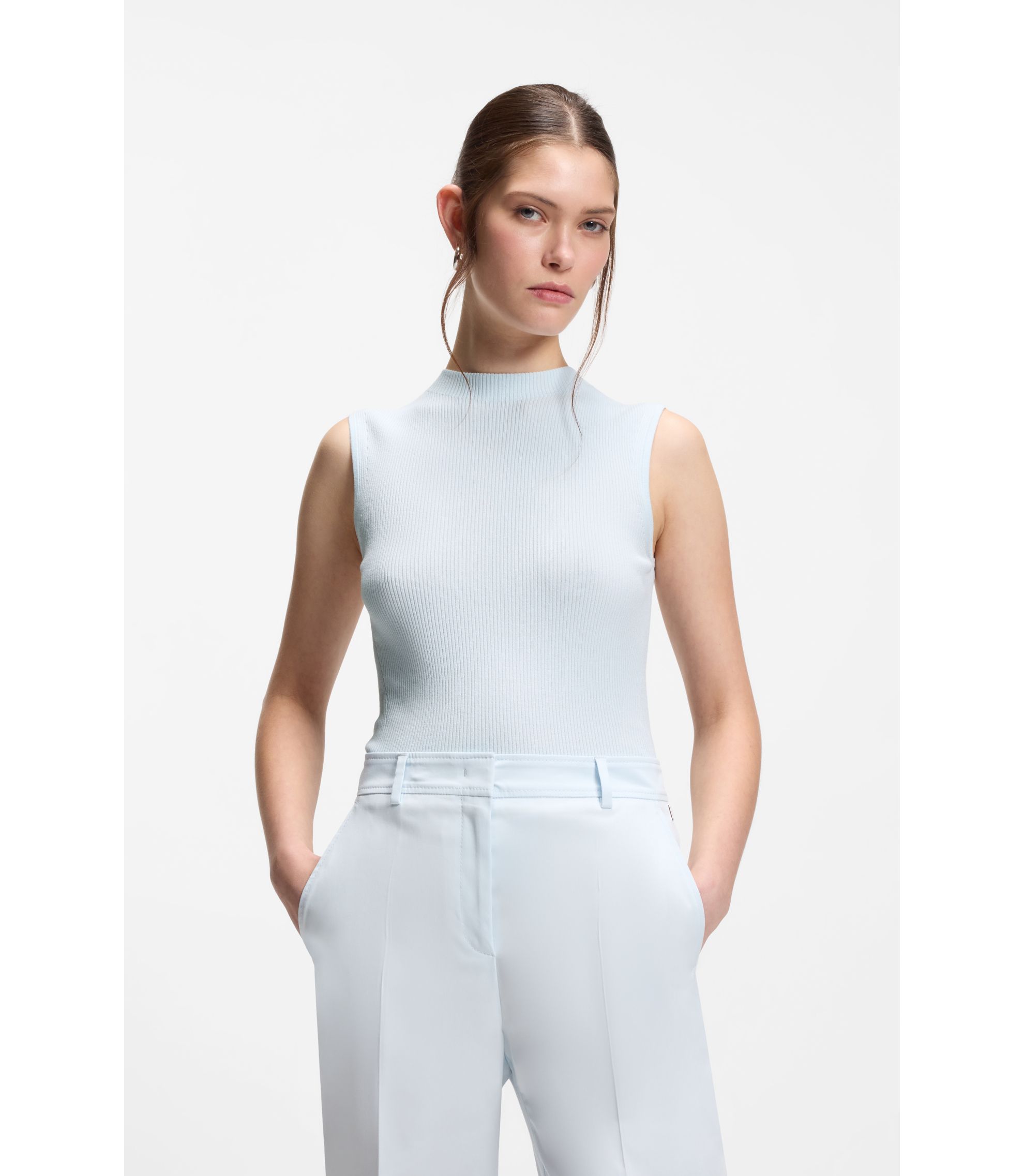 Rippstrick-Top mit Stehkragen