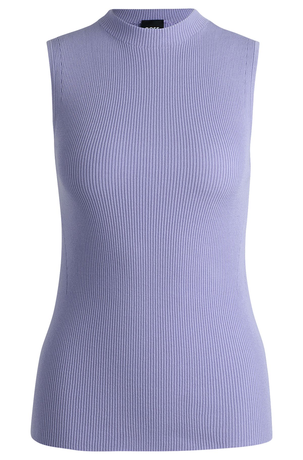 Sleeveless mock-neck top in ribbed fabric, Light Purple