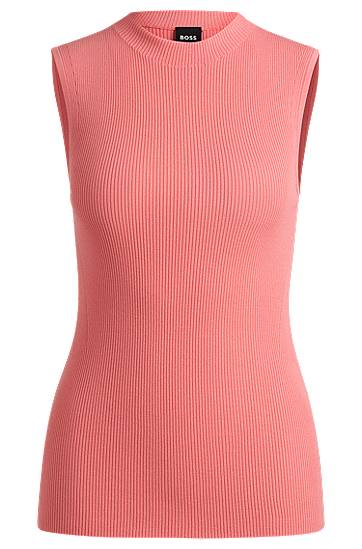 Hugo Boss Sleeveless Mock-neck Top In Ribbed Fabric In Pink