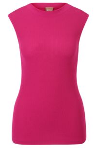 Sleeveless mock-neck top with ribbed structure, Pink