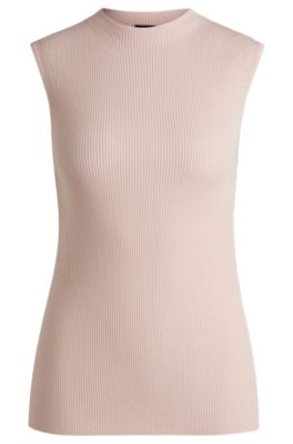 Ribbed-knit top with mock neckline, light pink