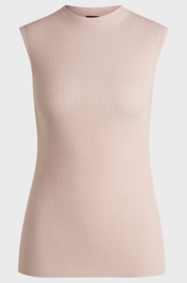 Ribbed-knit top with mock neckline, light pink
