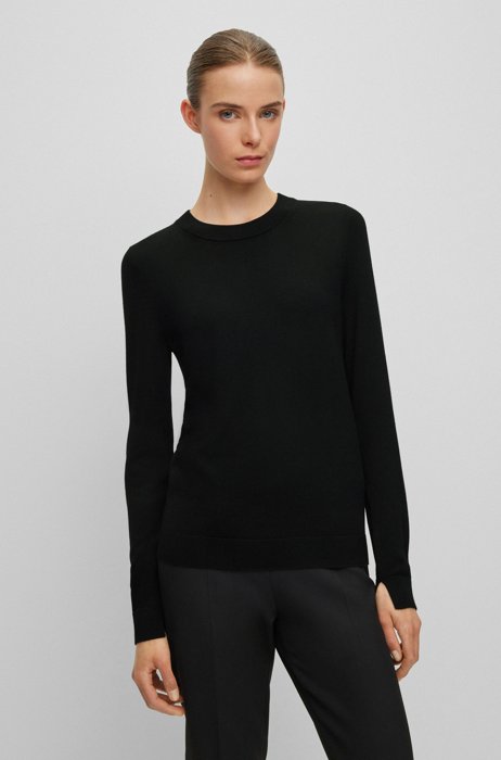 Crew-neck sweater in virgin wool, Black