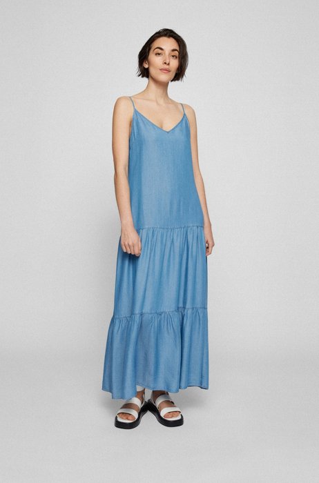 Strappy regular-fit maxi dress with tiered skirt, Blue