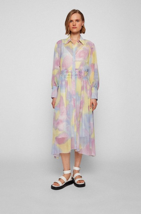 Long-sleeved shirt dress with watercolour print, Patterned