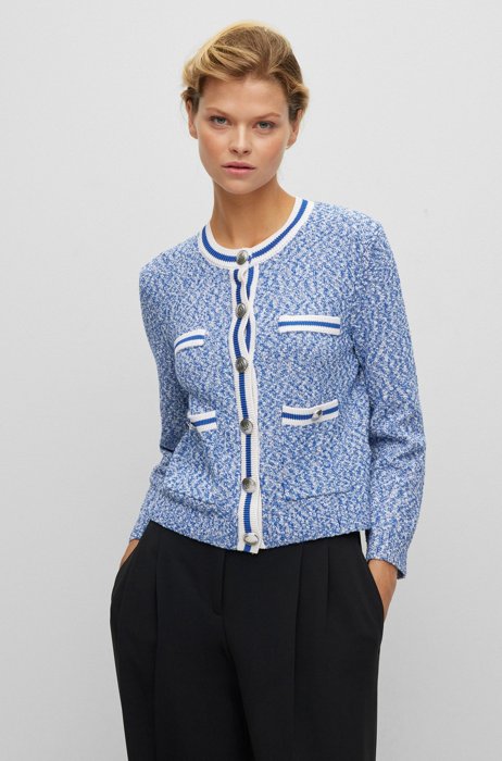 Buttoned cardigan in two-tone bouclé, Blue