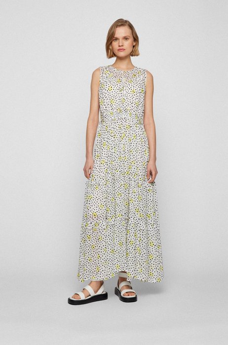 Poppy-print maxi dress with ruffled tiers, Patterned