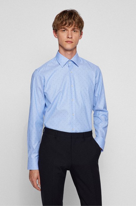 Regular-fit shirt in micro fil-coupé stretch cotton, Light Blue