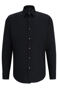 Regular-Fit Hemd aus elastischer Baumwoll-Popeline mit bügelleichtem Finish, Schwarz