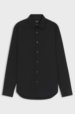 Regular-fit shirt in easy-iron stretch-cotton poplin, Black