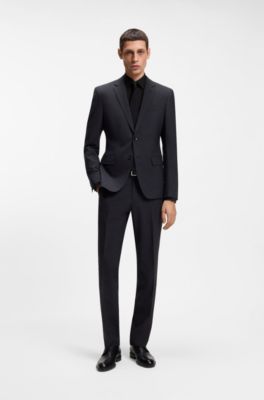 Regular-fit shirt in easy-iron stretch-cotton poplin, Black