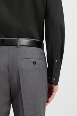 Chemise Regular Fit &agrave; rayures en popeline de coton stretch facile &agrave; repasser, Noir