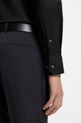 Camicia regular fit in popeline di cotone elasticizzato facile da stirare, Nero