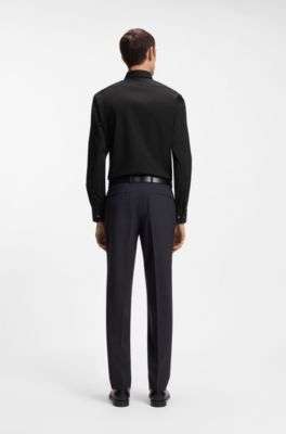 Regular-fit shirt in easy-iron stretch-cotton poplin, Black