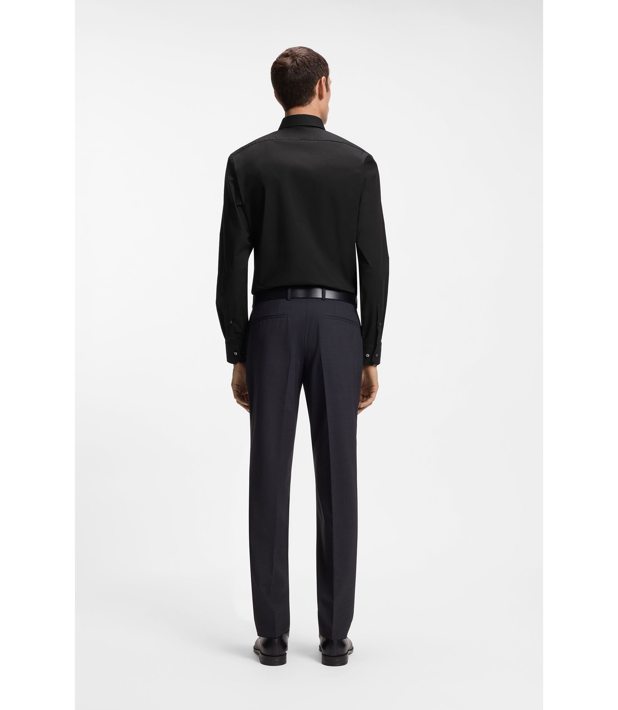 Chemise Hugo Boss Coton Blanc Rayé Bleu Gris - Taille 43, Manches Longues, Occasion Très Bon État