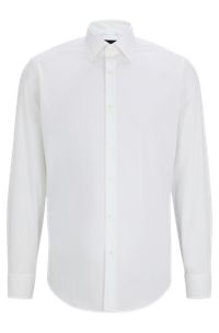 Regular-Fit Hemd aus elastischer Baumwoll-Popeline mit bügelleichtem Finish, Weiß