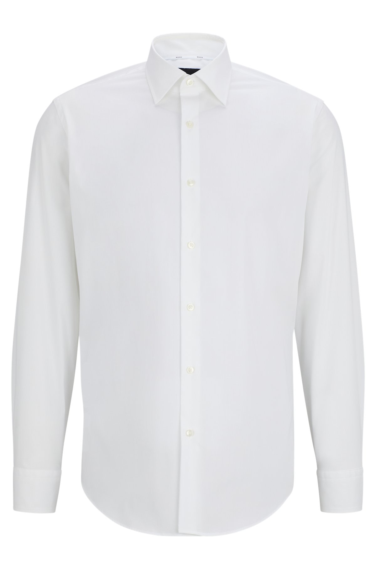 Camicia regular fit in popeline di cotone elasticizzato facile da stirare, Bianco