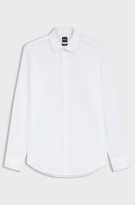 Chemise Regular Fit &agrave; rayures en popeline de coton stretch facile &agrave; repasser, Blanc