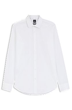 Regular-fit shirt in easy-iron stretch-cotton poplin