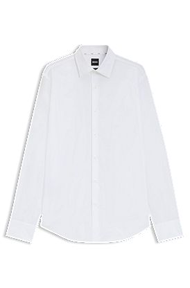 Regular-fit shirt in easy-iron stretch-cotton poplin