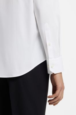 Camisa regular fit en popel&iacute;n de algod&oacute;n el&aacute;stico de planchado f&aacute;cil, Blanco