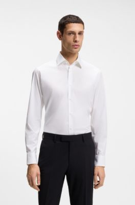 Chemise Regular Fit &agrave; rayures en popeline de coton stretch facile &agrave; repasser, Blanc