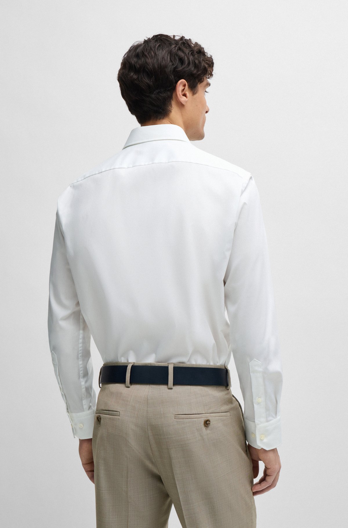 Camicia regular fit in popeline di cotone elasticizzato facile da stirare, Bianco