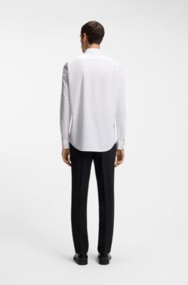 Regular-fit shirt in easy-iron stretch-cotton poplin, White