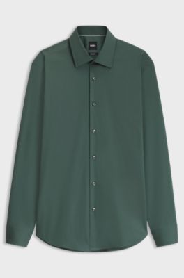 Regular-fit stretch-cotton shirt, Dark Green