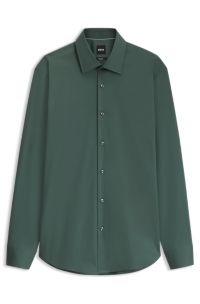 Camisa regular fit en algod&oacute;n el&aacute;stico, Verde oscuro