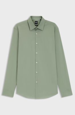 Regular-fit shirt in easy-iron stretch-cotton poplin, Light Green