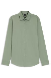 Regular-fit shirt in easy-iron stretch-cotton poplin, Light Green