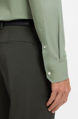 Regular-fit shirt in easy-iron stretch-cotton poplin, Light Green