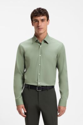Regular-fit shirt in easy-iron stretch-cotton poplin, Light Green