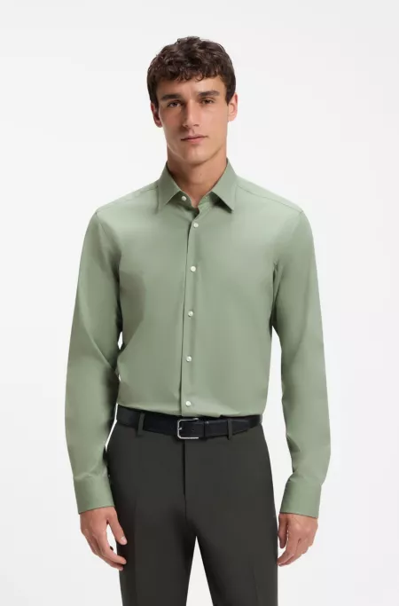 Chemise Regular Fit à rayures en popeline de coton stretch facile à repasser