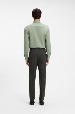 Regular-fit shirt in easy-iron stretch-cotton poplin, Light Green