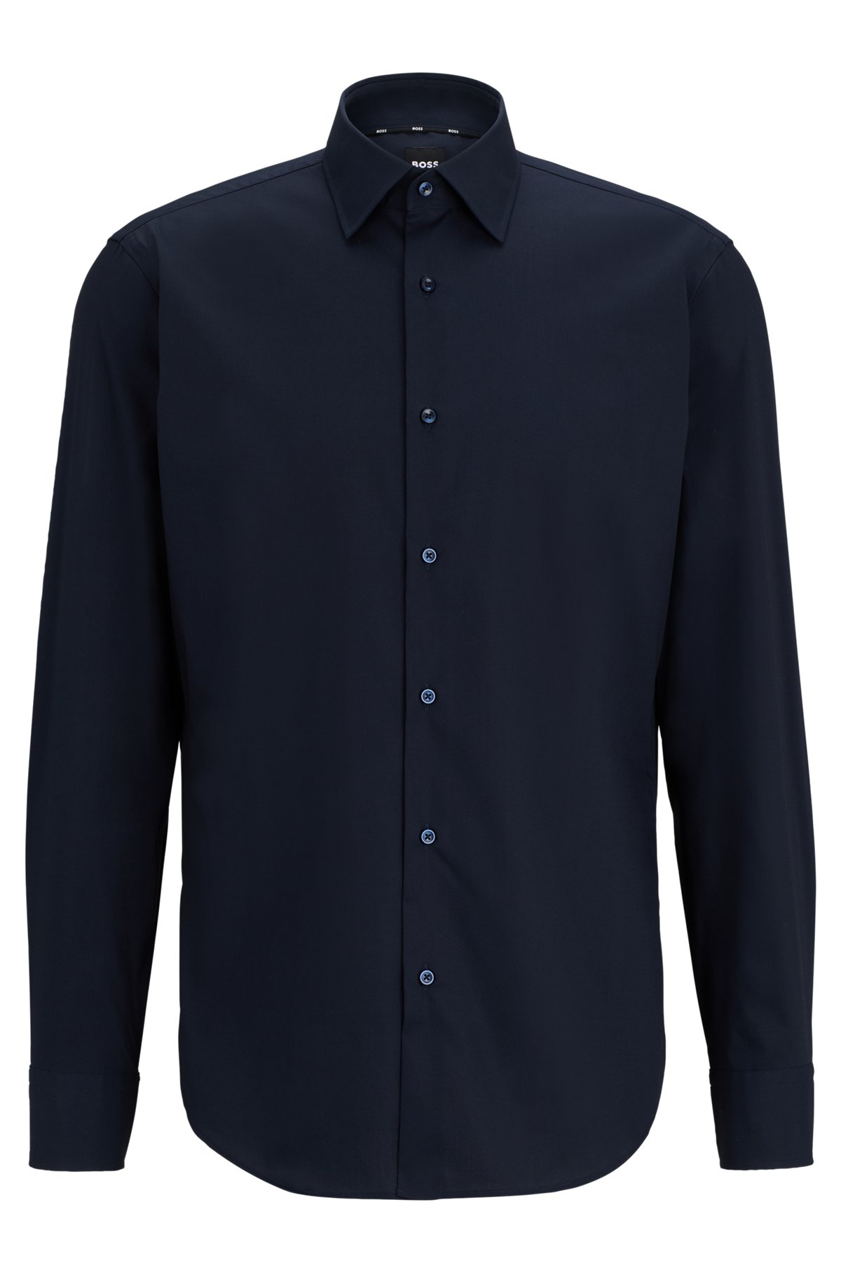 Regular-fit shirt in easy-iron stretch-cotton poplin, Dark Blue