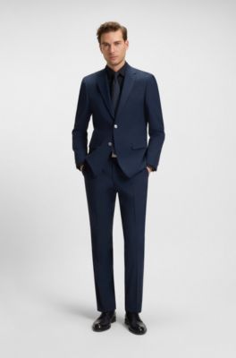 Chemise Regular Fit &agrave; rayures en popeline de coton stretch facile &agrave; repasser, Bleu fonc&eacute;