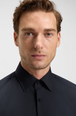 Chemise Regular Fit &agrave; rayures en popeline de coton stretch facile &agrave; repasser, Bleu fonc&eacute;