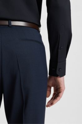 Chemise Regular Fit &agrave; rayures en popeline de coton stretch facile &agrave; repasser, Bleu fonc&eacute;