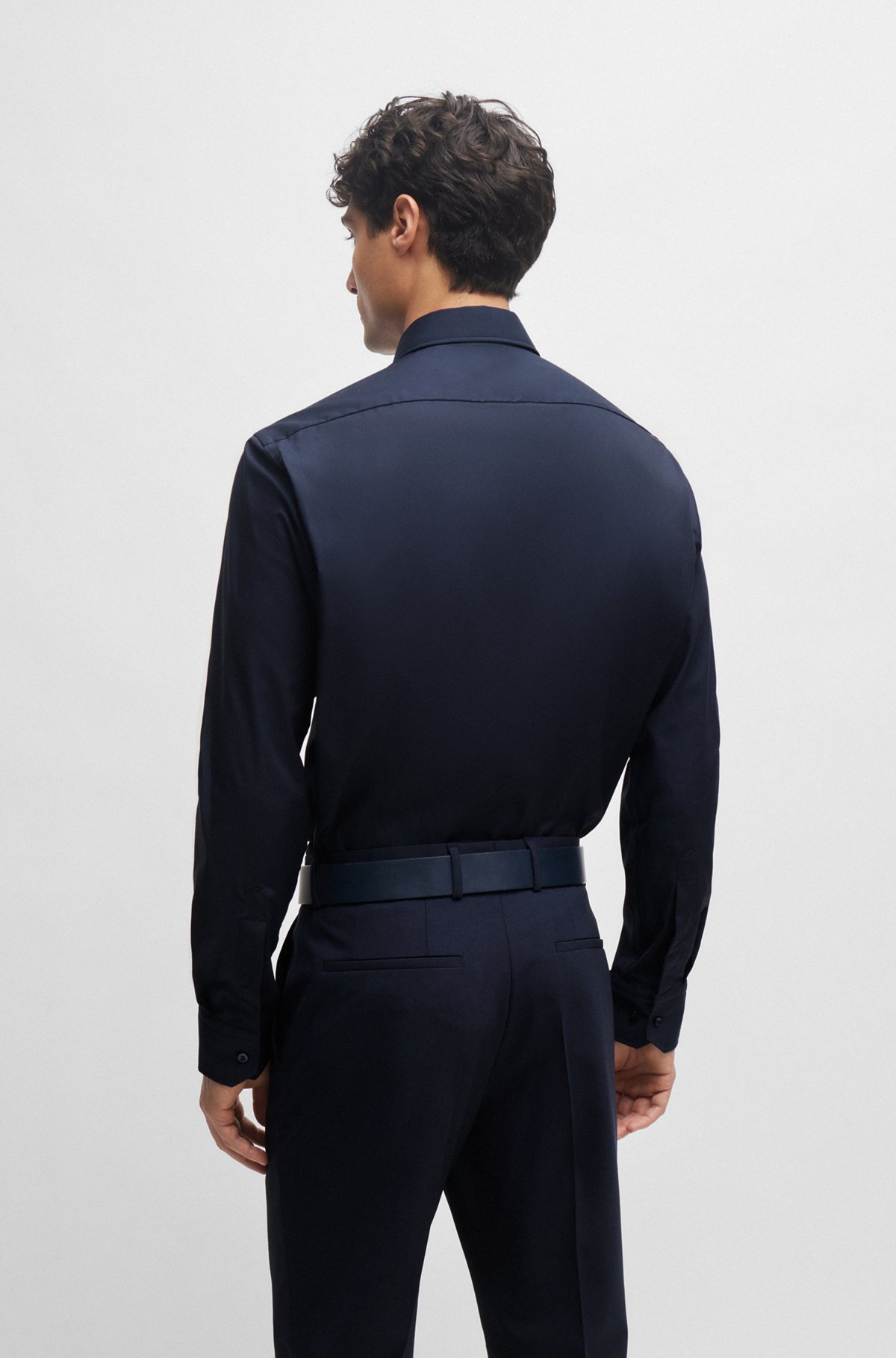 Regular-fit overhemd van popeline van gemakkelijk te strijken katoen, Donkerblauw